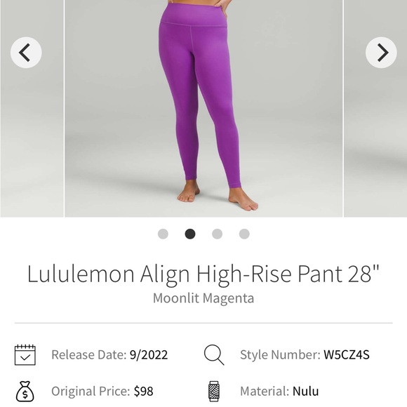 Lululemon Athletica 28” Moonlight Magenta Aligns - Picture 1 of 7
